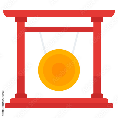 Gong Flat icon. Traditional percussion symbol. Lunar new year celebration music Flat icon