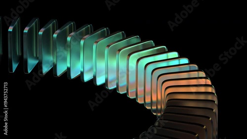 Rotating colorful glass shapes on a black background, abstract geometric animation, 4k looping video, 3d render