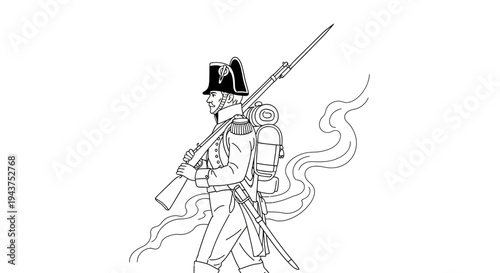 Historical Soldier with Musket and Backpack Walking