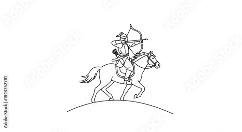 Horseback Archer Silhouette: Warrior Aiming Bow on Hilltop
