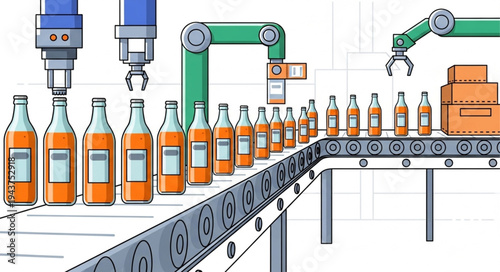 Bottles on production line conveyor.