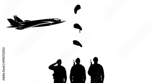 Military Jet Drops Paratroopers as Soldiers Salute Below