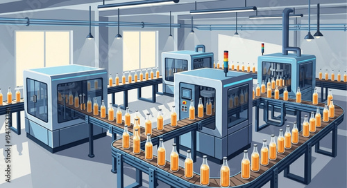 Bottling factory production line equipment.