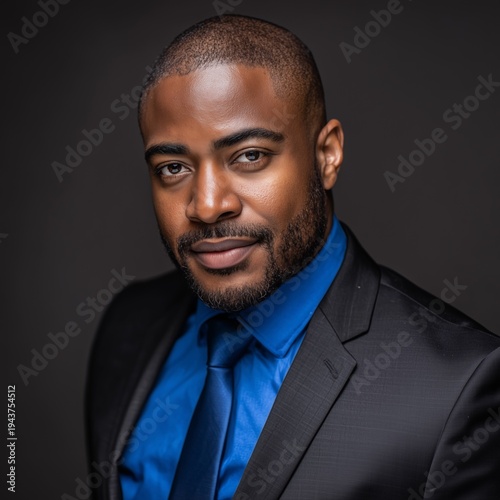 Professional Business Portrait: Confident Man in Black Suit and Blue Tie