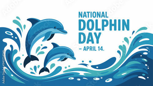 Dolphins jumping out of ocean waves on national dolphin day april 14 celebration