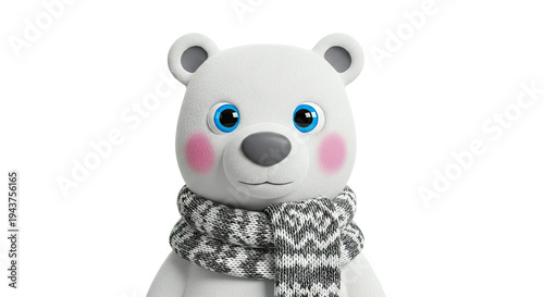 Cute 3D Cartoon Polar Bear Wearing a Scarf