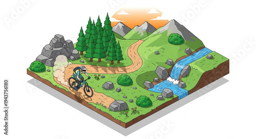 Biker Riding Mountain Bike Trail.