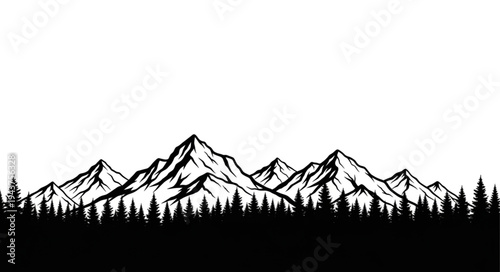 Black Mountain Range Landscape Silhouette.