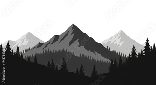 Black silhouette mountain landscape range.