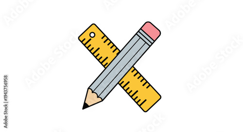 A colorful illustration of a pencil and two rulers crossed over each other on a for education or office supply concepts, Generative AI.