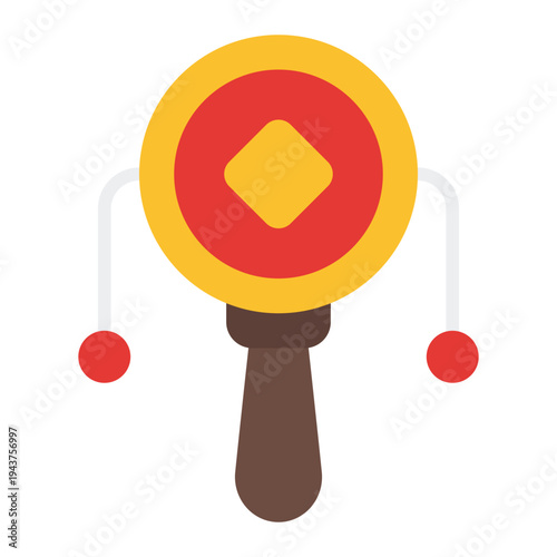 Rattle drum Flat icon. Chinese pellet drum symbol. Lunar new year festival music Flat icon