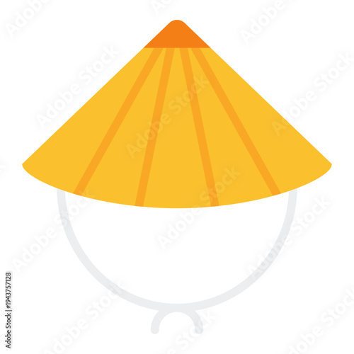 Bamboo hat Flat icon. Traditional Asian farmer hat symbol. Lunar new year culture Flat icon