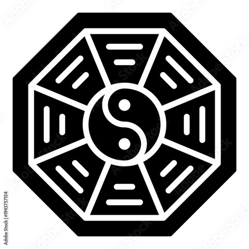 Pa kua glyph icon. Bagua feng shui symbol. Asian culture spiritual balance glyph icon