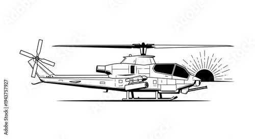 Military Attack Helicopter Silhouette at Sunset