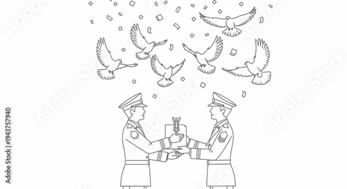 Military Award Ceremony: Officer Receives Medal, Doves Fly, Confetti Falls