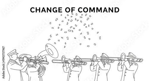 Military Change of Command Ceremony with Brass Band and Confetti