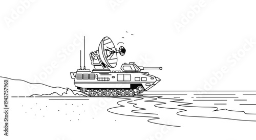 Military Command Vehicle with Radar Dish on Tracked Chassis