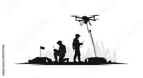 Military Drone Operation in Remote Mountainous Terrain with Soldiers and Equipment