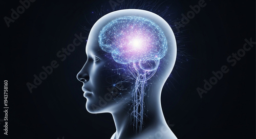 Digital Illustration of Human Brain and Neural Network.