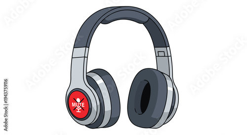 A pair of black and silver overtheear headphones with a red logo on one earcup, Generative AI.