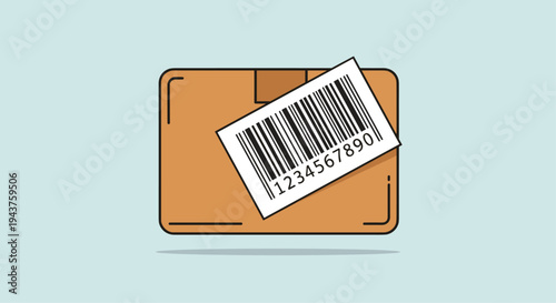 A brown cardboard box with a white shipping label and barcode on a light blue background, Generative AI.