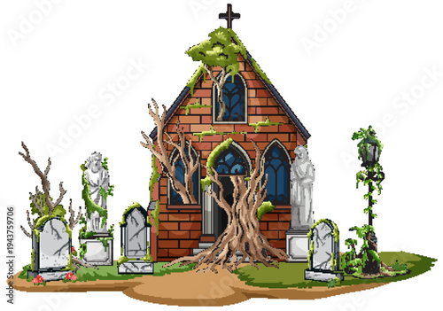 Abandoned Ivy Covered Chapel in Overgrown Cemetery