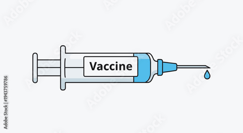 A medical syringe filled with vaccine on a light grey background, Generative AI.