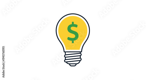 A simple yellow light bulb with a green dollar sign on a representing a bright financial idea or innovation, Generative AI.