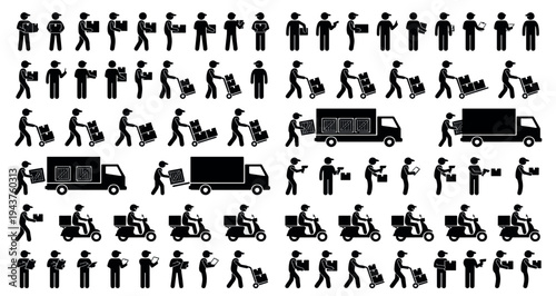 Delivery and Logistics Workers Silhouette Set Pack. Editable Vector Illustration. featuring delivery, logistics, vector, worker, package, shipping, transportation, courier, box, icon, silhouette more