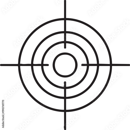 Black and white target with concentric circles and crosshairs