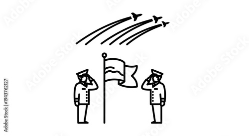 Military Salute: Soldiers Honor Flag with Jet Flyover