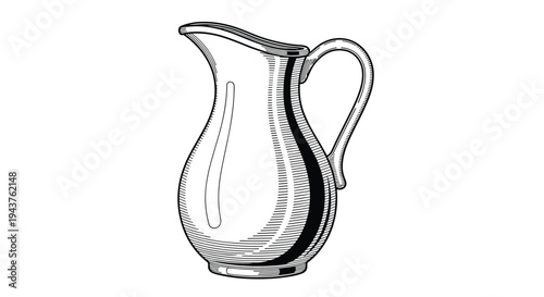 Elegant silver or stainless steel pitcher with a polished finish and curved handle shown in a classic engraved style.