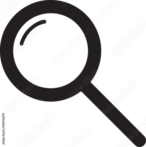 Simple black and white illustration of a magnifying glass on white