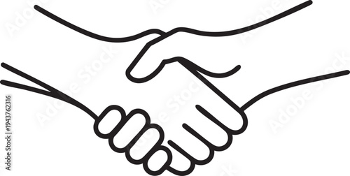 Simple line drawing depicting two hands in a firm handshake
