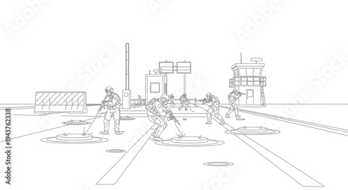 Military Special Forces Team Advancing on Airport Runway During Operation