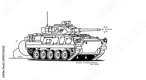 Modern Armored Fighting Vehicle Firing Cannon, Military Combat Illustration