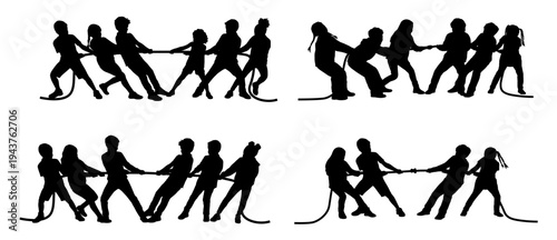 Kids playing tug of war, showing teamwork and competition