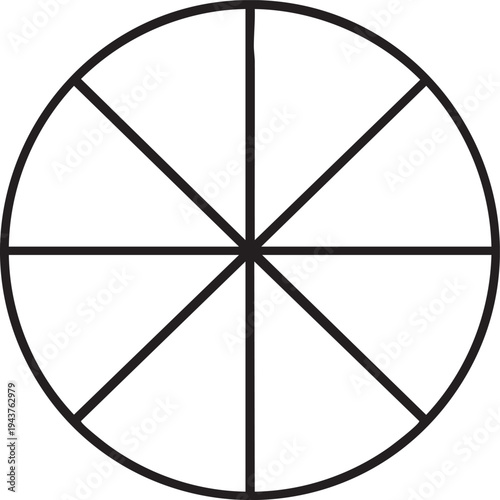 A black and white circular diagram divided into eight equal segments