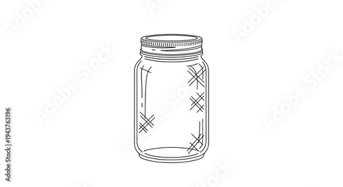 Classic mason jar outline drawing with subtle textured markings representing glass reflections for simple kitchen storage icon designs.