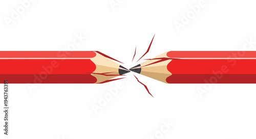 Two long red pencils shown snapping or breaking exactly at their sharpened tips against a white background representing frustration.