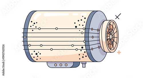 Industrial machinery part or laboratory equipment with a fan and connection lines for engineering and technology related graphic designs.