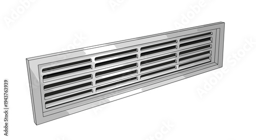 Metal ventilation grille or air conditioning vent cover with a rectangular frame for building interior and hvac system design concepts.