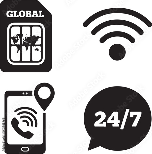 Four black and white representing global connectivity and availability