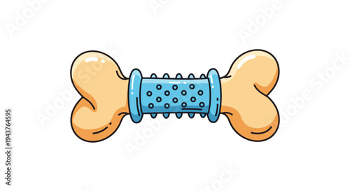 Fun dog bone chew toy is enhanced with a blue textured rubber sleeve in the middle for dental health and play.