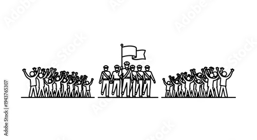 Protestors cheer for leaders holding flag, crowd supporting leaders, demonstration, rally, political event