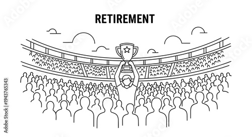 Retirement Celebration: Champion Holding Trophy Amidst Cheering Crowd in Stadium