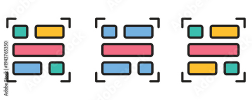 Layout icon vector set, colorful web layout icons vector in trendy flat style illustration isolated on white background.