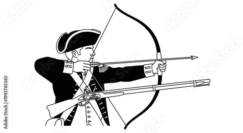 Revolutionary Soldier with Musket and Bow, Aiming Weapon