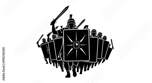 Roman Soldiers Marching with Swords and Shields, Ancient Military Formation