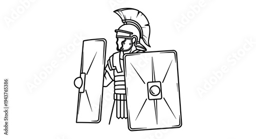 Roman Soldier with Shield and Helmet, Ancient Warrior Illustration